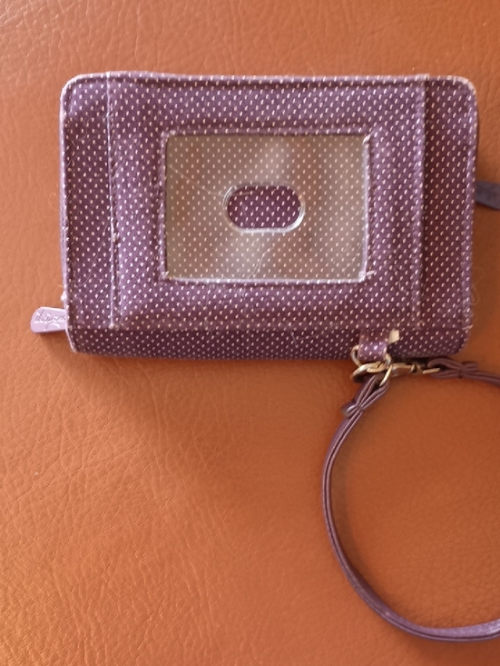 thirty-one Handbags - Thirty-one Plum White Polka Dot Wristlet Wallet with Clear ID Window